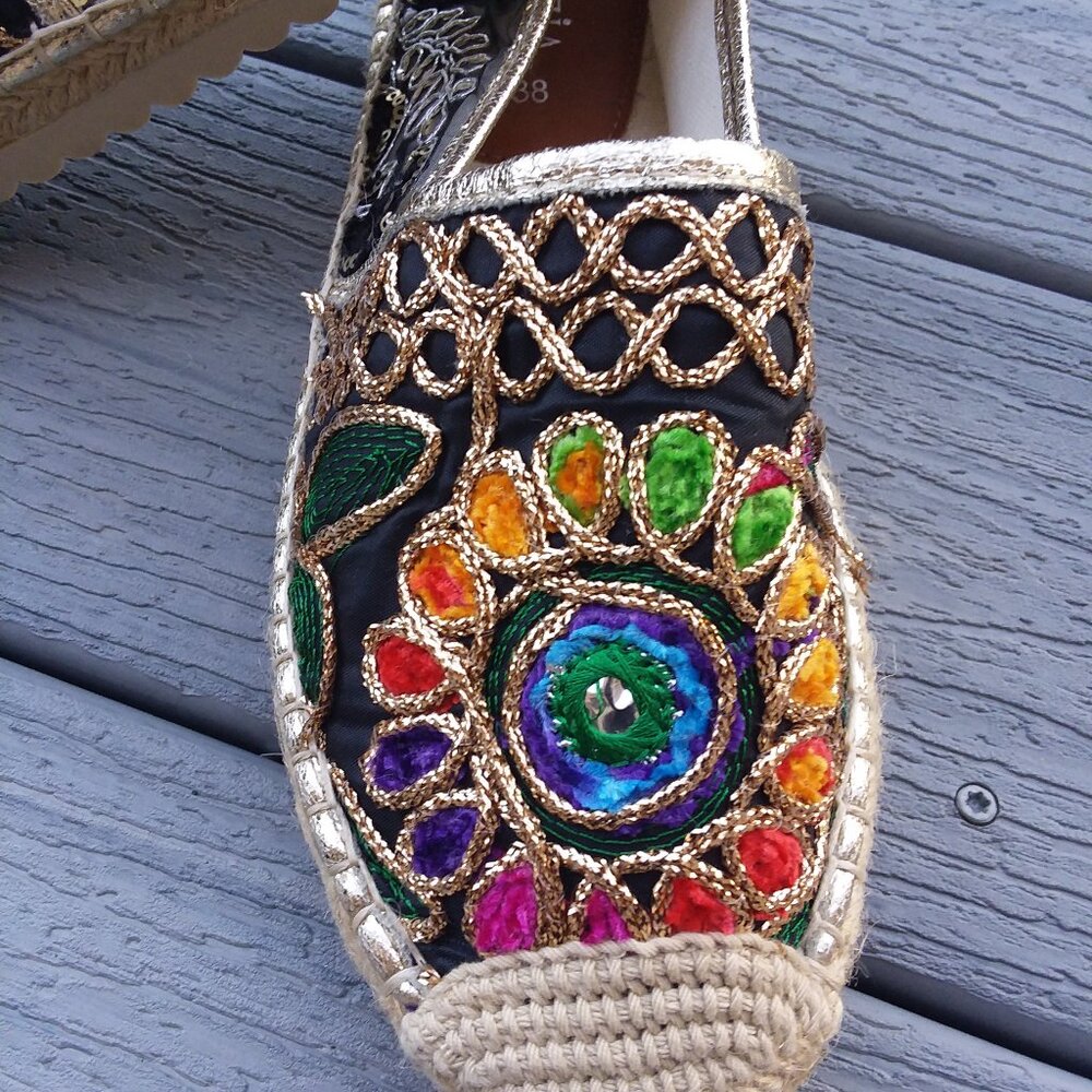 Embroidered  Multi-colored  Espadrille Flats